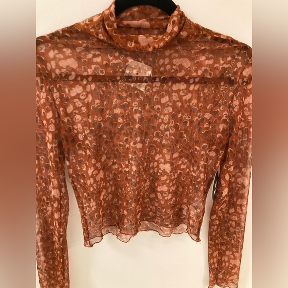 Jolie & Joy - long sleeve mock neck see through red cheetah print shirt. - Picture 3 of 4